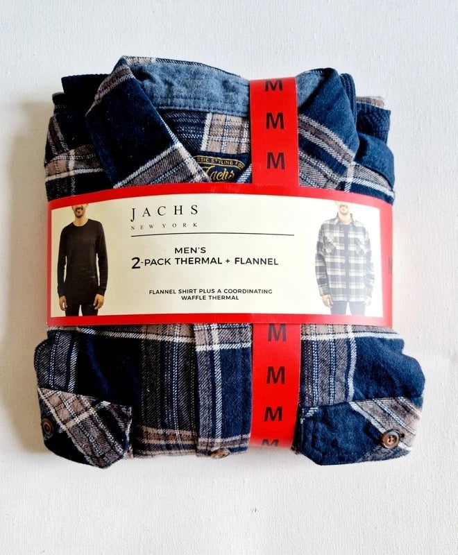 Jachs 2 Pack Tops Men's Flannel Shirt & Thermal Top Plaid Size M