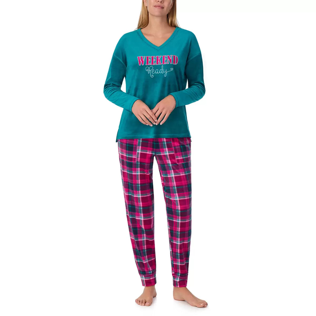 Jane & Bleecker Women's Silky Plush Pyjama Set in Green, Small