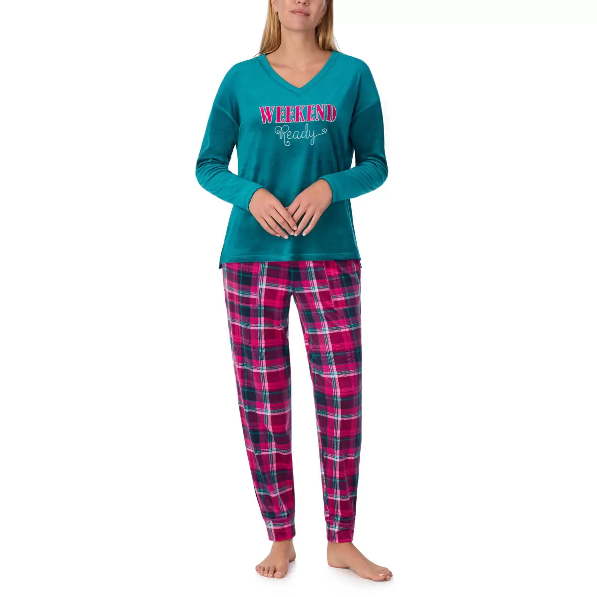 Jane & Bleecker Women's Silky Plush Pyjama Set in Green, Small