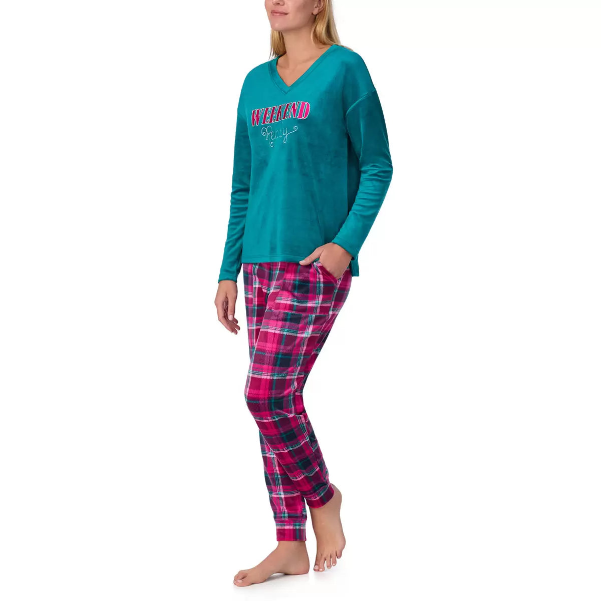 Jane & Bleecker Women's Silky Plush Pyjama Set in Green, Small