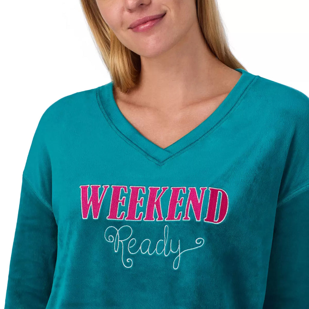 Jane & Bleecker Women's Silky Plush Pyjama Set in Green, Small