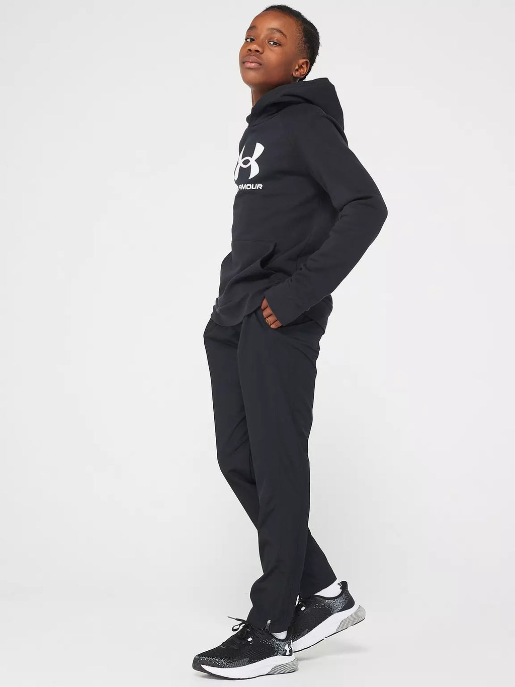UNDER ARMOUR Boys Rival Fleece Hoodie - Black/White